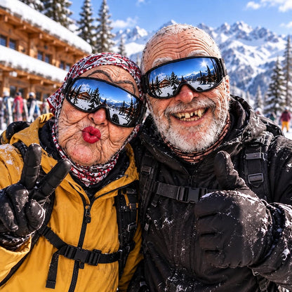 MollyTee Funny Grandpa Grandma Skiing  Balaclava Mask (8 styles)