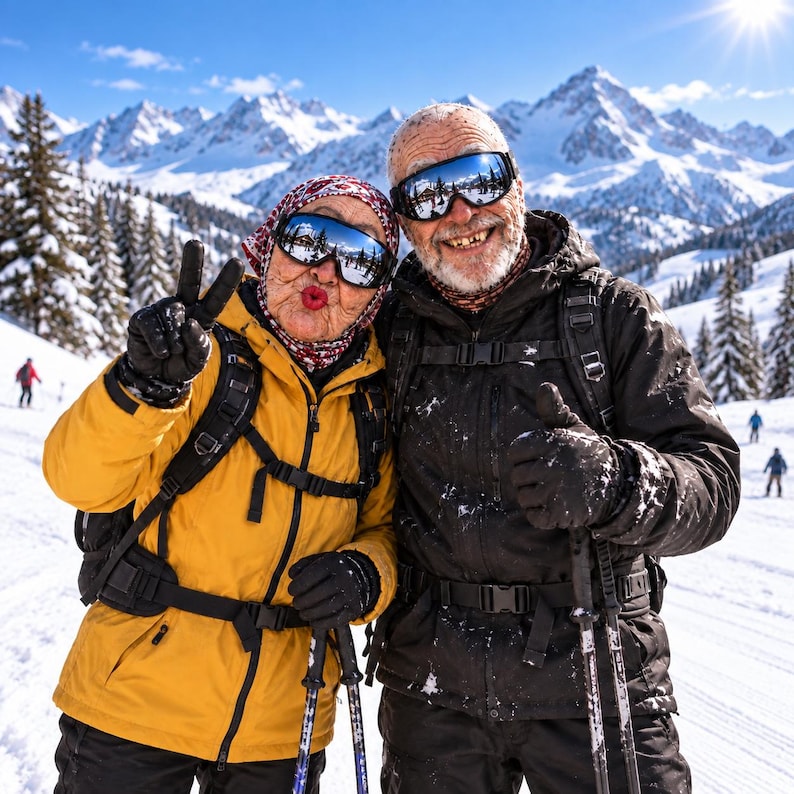 MollyTee Funny Grandpa Grandma Skiing  Balaclava Mask (8 styles)