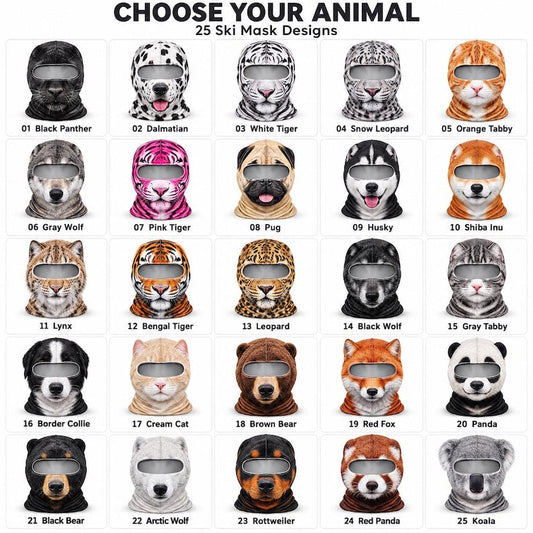 MollyTee Animal Snowboard Mask Balaclava Face Mask (25 animals)