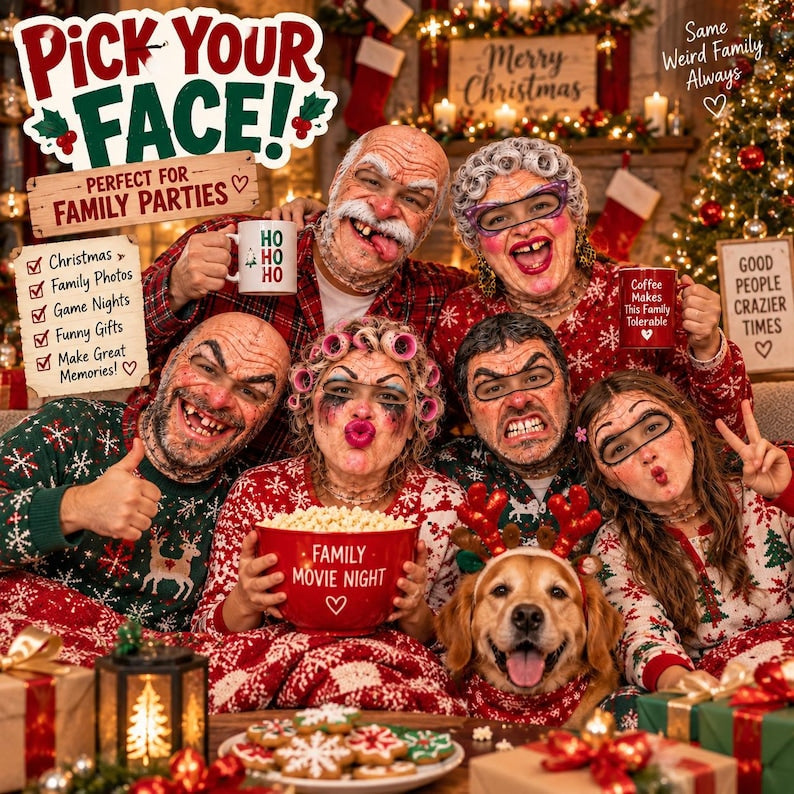 MollyTee Funny Family Photo Prop Christmas Balaclava Masks (10 Types)
