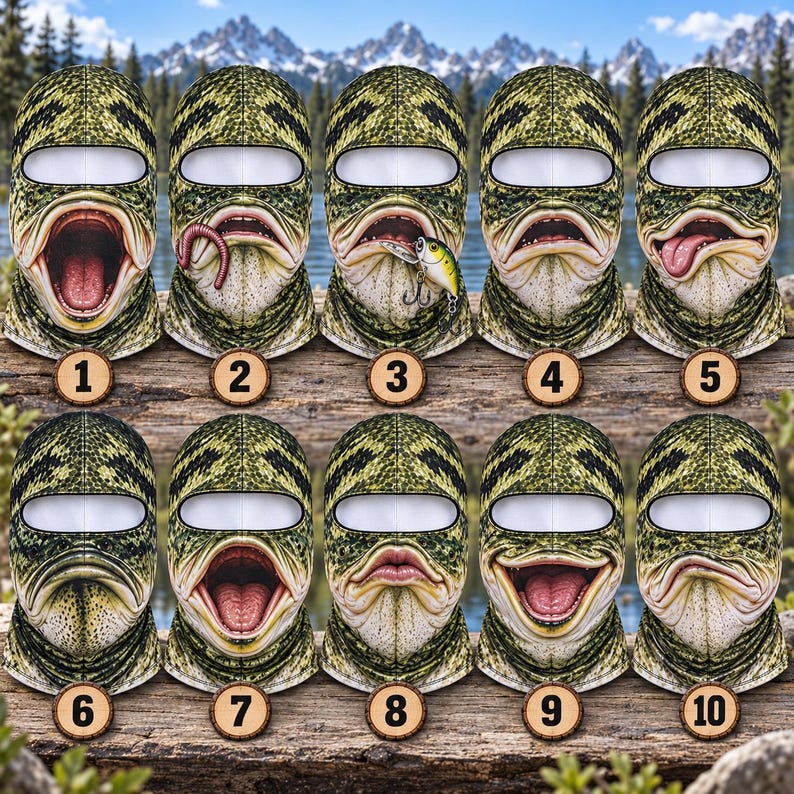 MollyTee Funny Bass Fish Face Balaclava Face Mask (10 faces)