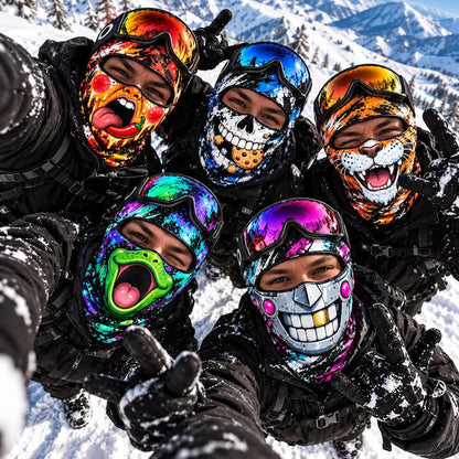MollyTee Funny Monster Face Ski Mask Colorful Graffiti Skull Tiger Frog & Robot Cartoon Full Face Balaclava (5 faces)