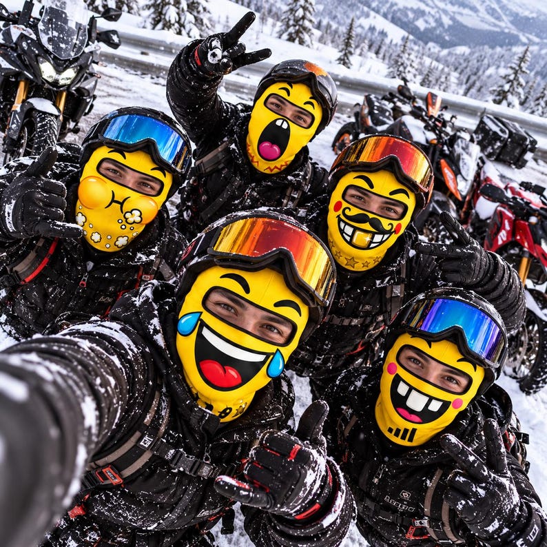 MollyTee Funny Emoji Face Ski Mask Laughing Crying Smiley Expressions Yellow Full Face Balaclava (5 emotions)