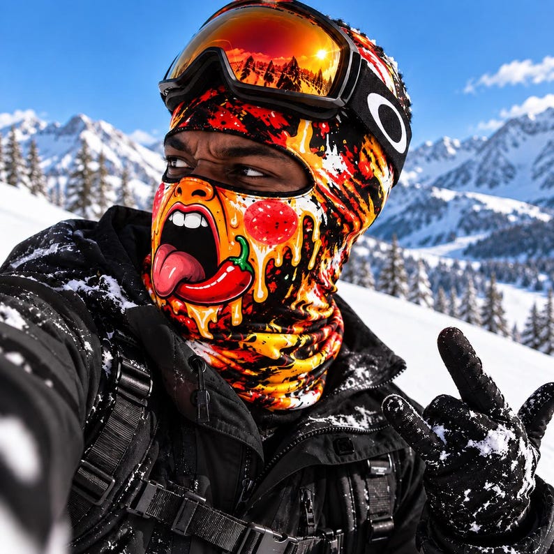 MollyTee Funny Monster Face Ski Mask Colorful Graffiti Skull Tiger Frog & Robot Cartoon Full Face Balaclava (5 faces)