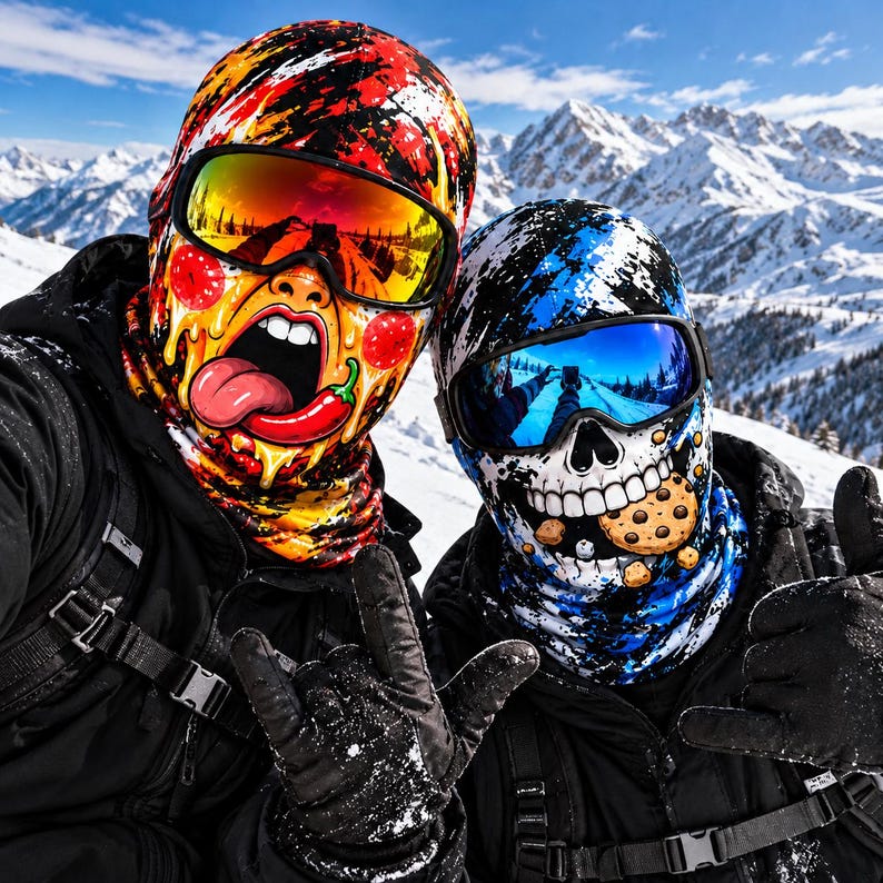 MollyTee Funny Monster Face Ski Mask Colorful Graffiti Skull Tiger Frog & Robot Cartoon Full Face Balaclava (5 faces)