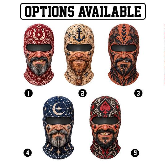 MollyTee Funny Realistic Bearded Man Face Ski Mask Vintage Tattoo & Bandana Print Full Face Balaclava (5 types)