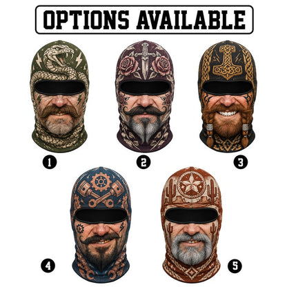 MollyTee Funny Realistic Bearded Man Face Ski Mask Viking Snake Skull Western & Mechanic Tattoo Print Full Face Balaclava (5 types)