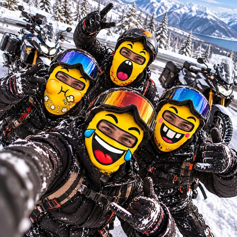 MollyTee Funny Emoji Face Ski Mask Laughing Crying Smiley Expressions Yellow Full Face Balaclava (5 emotions)