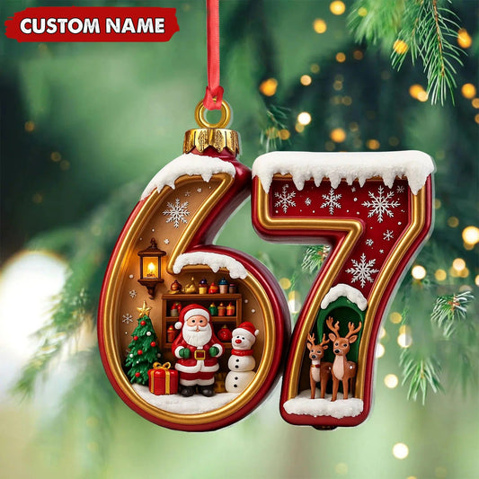 MollyTee Personalized 67 Christmas Ornament, Custom Name Santa & Reindeer Number 67 Bauble, Holiday Tree Decoration - image 1