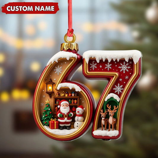 MollyTee Personalized 67 Christmas Ornament, Custom Name Santa & Reindeer Number 67 Bauble, Holiday Tree Decoration - image 2