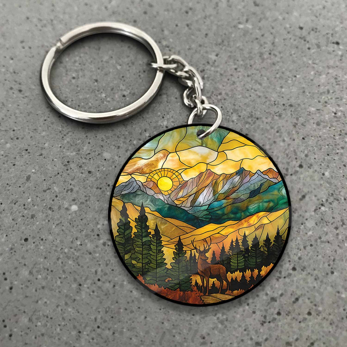 MollyTee Personalized Deer Stained Glass Acrylic Ornament - Mountain Sunrise Christmas Tree Decoration Gift - image 1