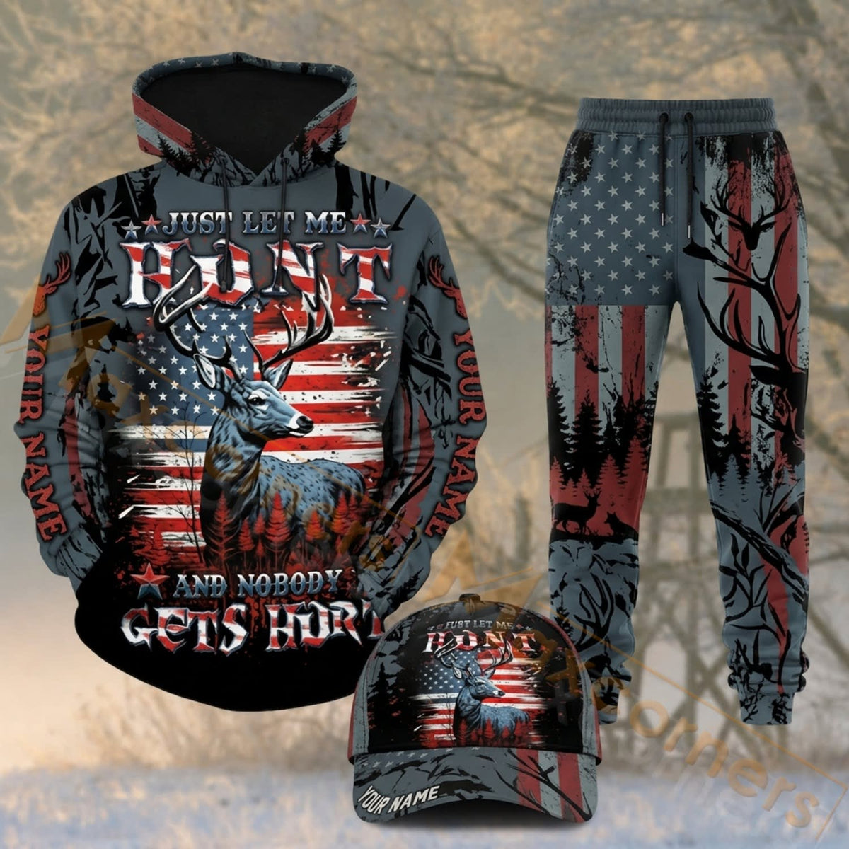 MollyTee Patriotic Deer American Flag Dark Camo 3D hunting apparel - product image 1