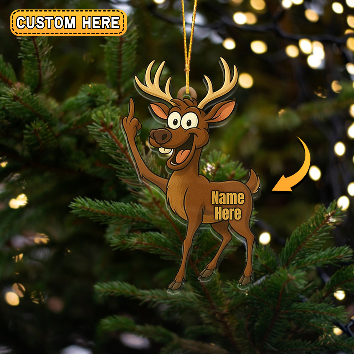MollyTee Funny Deer Personalized Name Reindeer Butt Pose Ornament And Keychain Custom Gift For Hunters 2D Flat - image 4