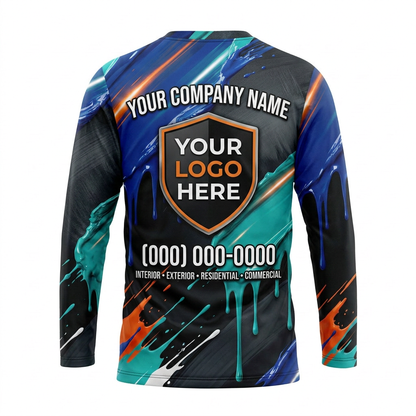 Midnight Teal Drip Custom Painter Work Shirt - Back View