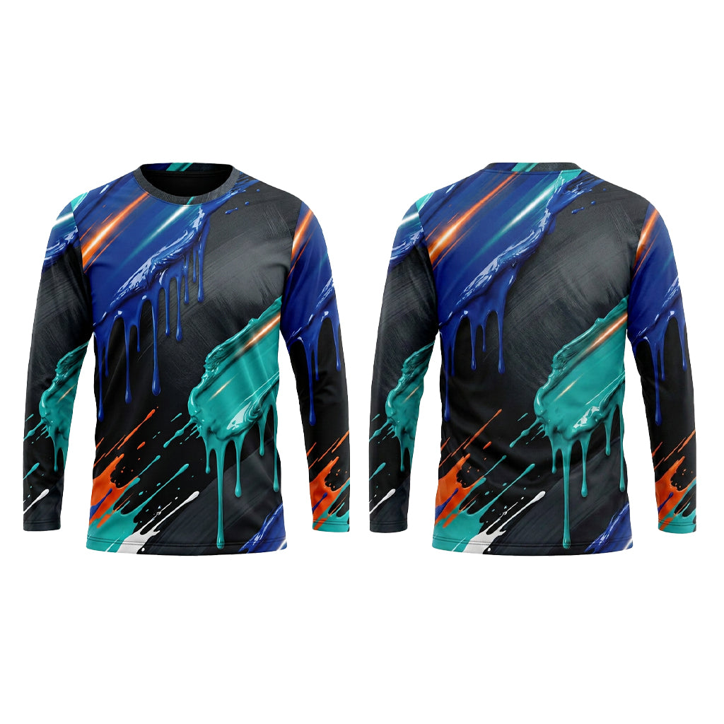 Midnight Teal Drip Custom Painter Work Shirt - Front and Back View