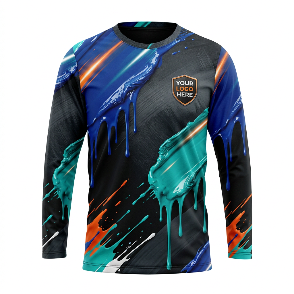 Midnight Teal Drip Custom Painter Work Shirt - Front View