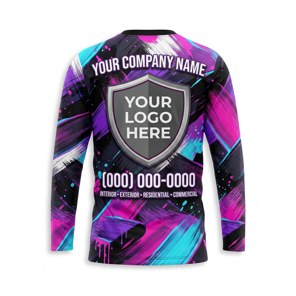 Magenta Brushstroke Custom Painter Work Shirt - Back View