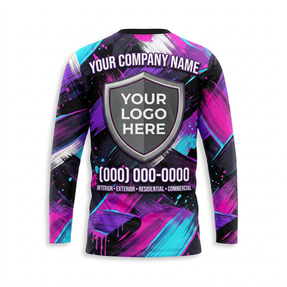 Magenta Brushstroke Custom Painter Work Shirt - Back View
