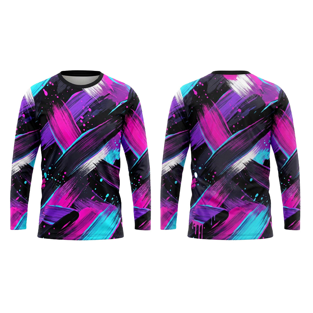 Magenta Brushstroke Custom Painter Work Shirt - Front and Back View