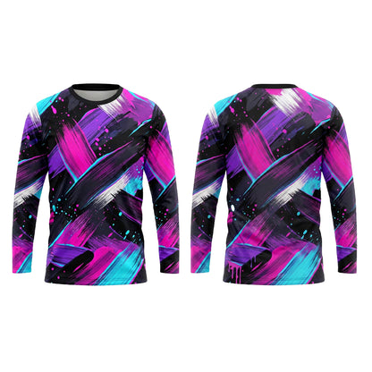Magenta Brushstroke Custom Painter Work Shirt - Front and Back View