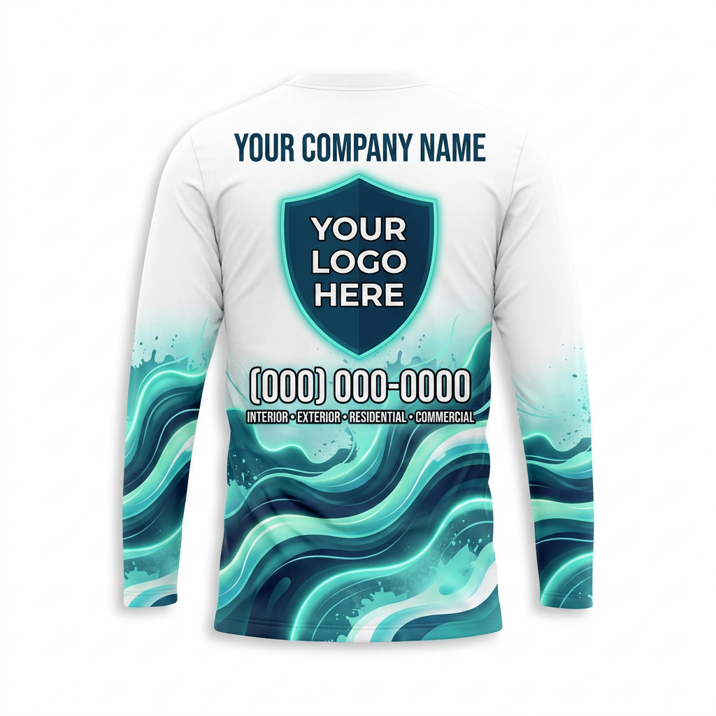 Coastal Teal Marble Custom Painter Work Shirt - Back View