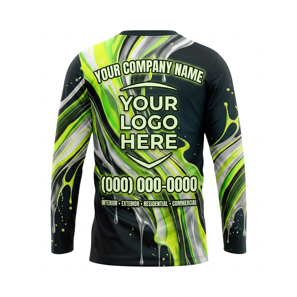 Electric Lime Marble Custom Painter Work Shirt - Back View