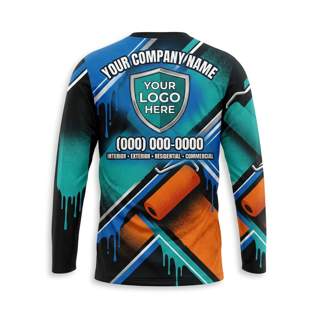 Geometric Roller Blocks Custom Painter Work Shirt - Back View
