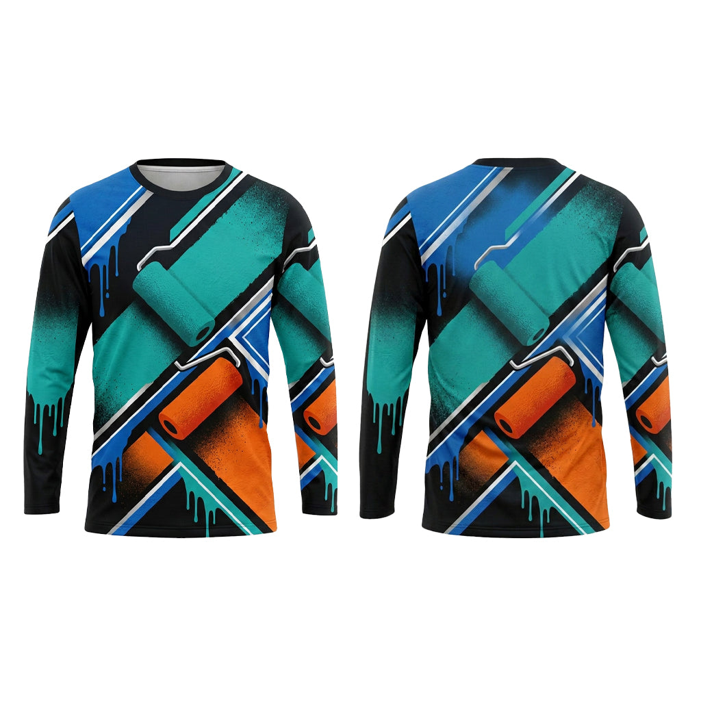 Geometric Roller Blocks Custom Painter Work Shirt - Front and Back View