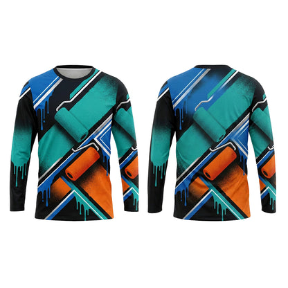 Geometric Roller Blocks Custom Painter Work Shirt - Front and Back View