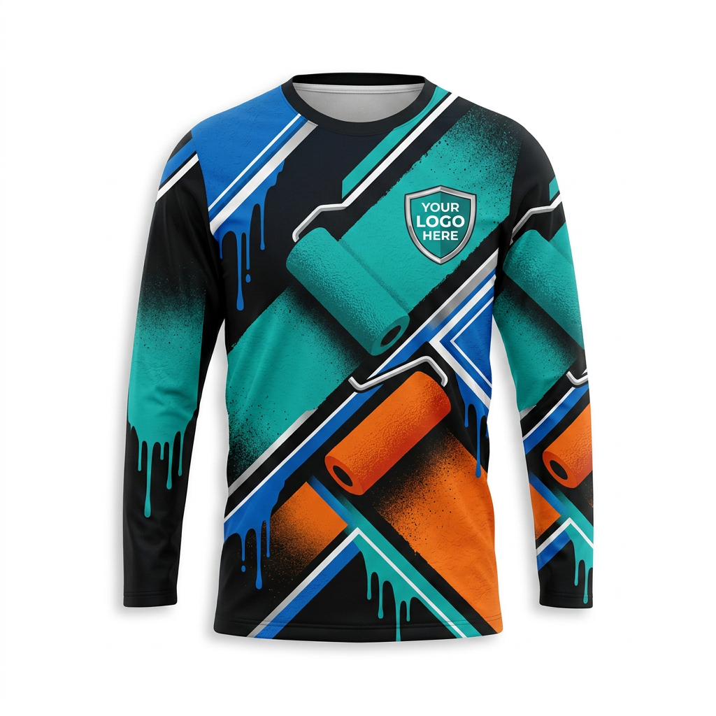 Geometric Roller Blocks Custom Painter Work Shirt - Front View