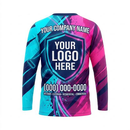 Electric Cyan Magenta Custom Painter Work Shirt - Back View