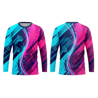 Electric Cyan Magenta Custom Painter Work Shirt - Front and Back View