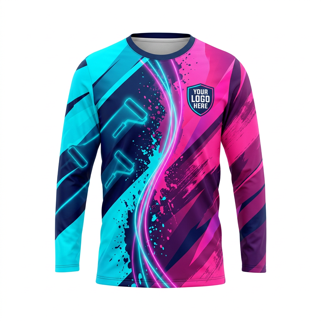 Electric Cyan Magenta Custom Painter Work Shirt - Front View