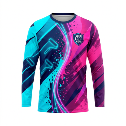 Electric Cyan Magenta Custom Painter Work Shirt - Front View