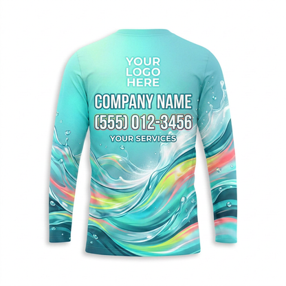 Custom Aqua Rainbow Wave Uniform Pressure Washing Shirt - Back View