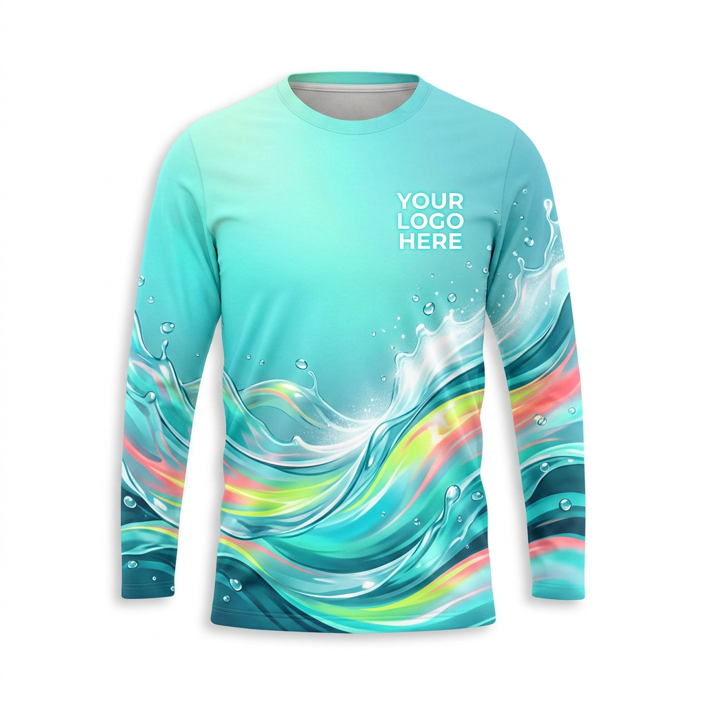 Custom Aqua Rainbow Wave Uniform Pressure Washing Shirt - Front View