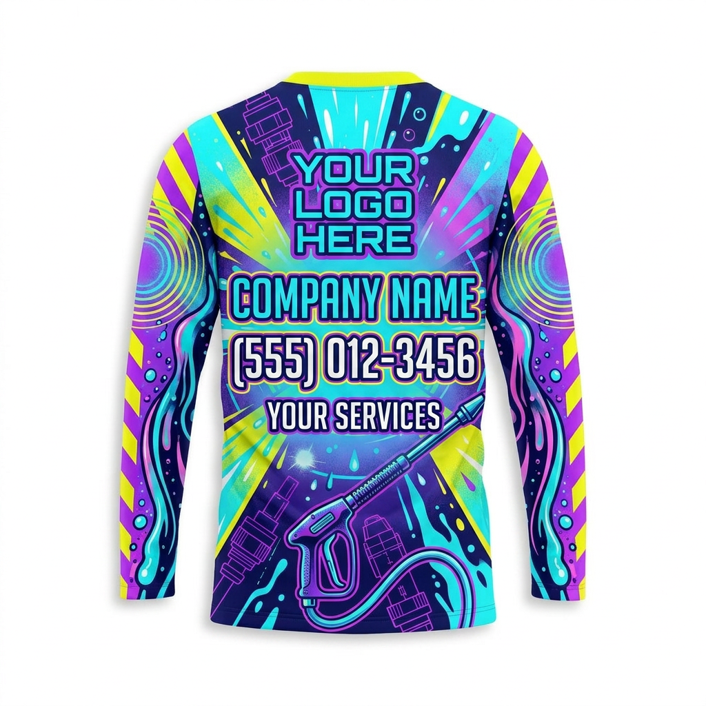 Custom Neon Hydro Turbine Uniform Pressure Washing Shirt - Back View