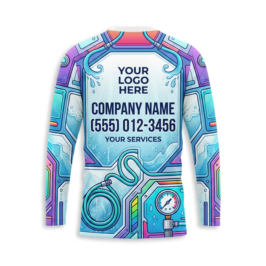 Custom Aqua Equipment Grid Uniform Pressure Washing Shirt - Back View