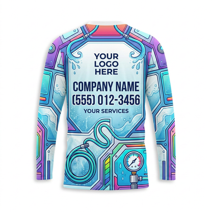 Custom Aqua Equipment Grid Uniform Pressure Washing Shirt - Back View