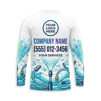 Custom Aqua Spray Burst Uniform Pressure Washing Shirt - Back View