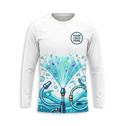 Custom Aqua Spray Burst Uniform Pressure Washing Shirt - Front View
