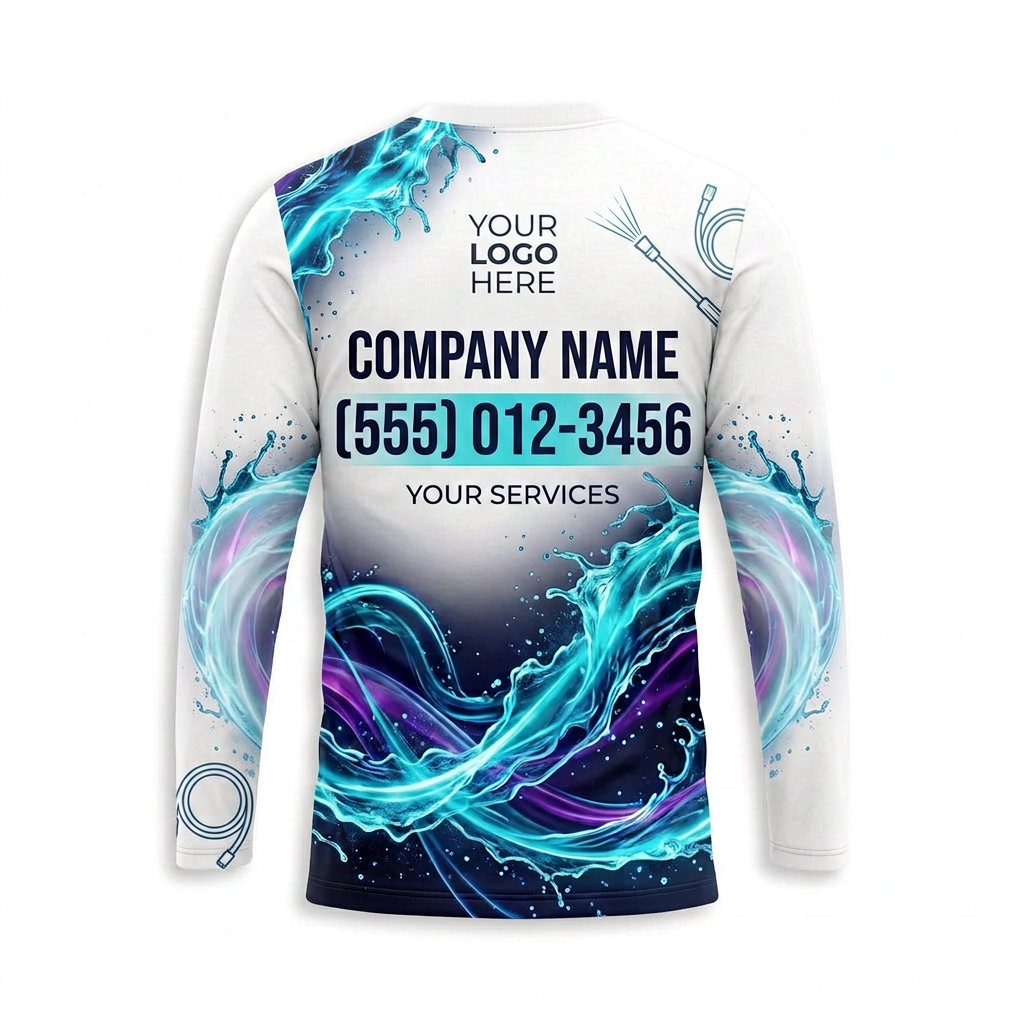 Custom Deep Ocean Wave Uniform Pressure Washing Shirt - Back View