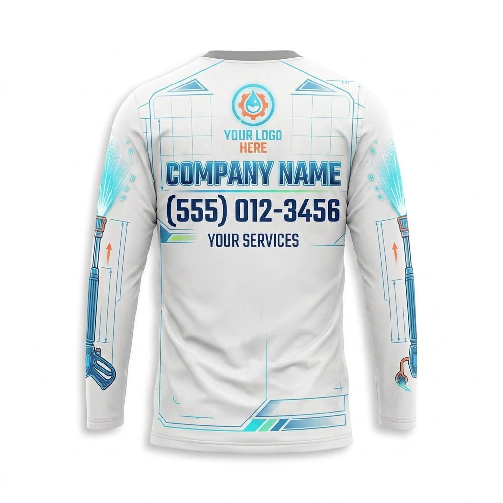 Custom Clean Tech Equipment Uniform Pressure Washing Shirt - Back View