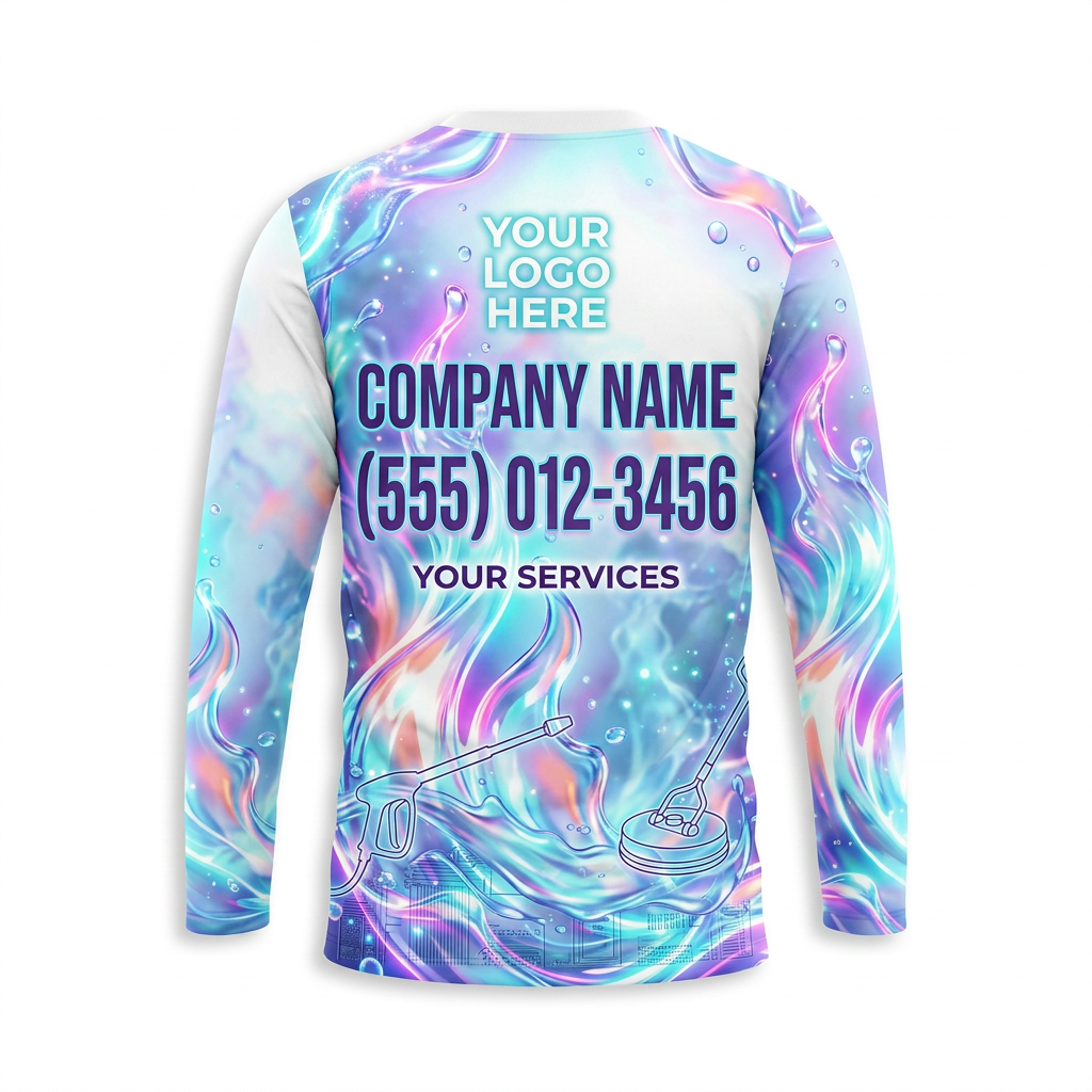 Custom Pastel Liquid Flame Uniform Pressure Washing Shirt - Back View
