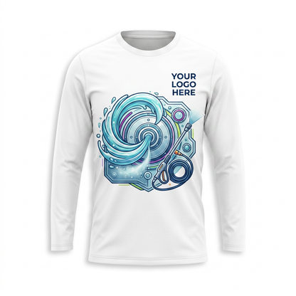 Custom Aqua Hose Coil Uniform Pressure Washing Shirt - Front View