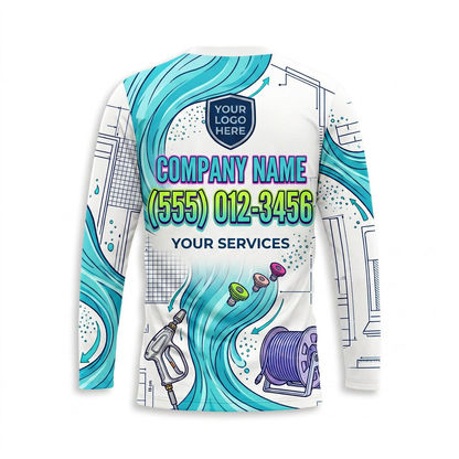 Custom Aqua Tool Blueprint Uniform Pressure Washing Shirt - Back View