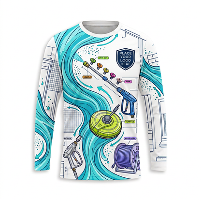 Custom Aqua Tool Blueprint Uniform Pressure Washing Shirt - Front View