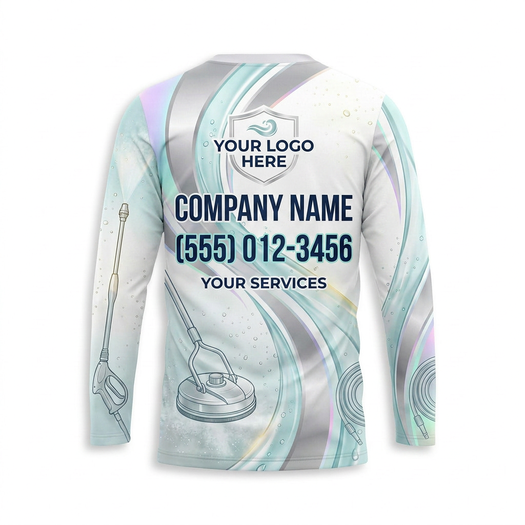 Custom Silver Aqua Stream Uniform Pressure Washing Shirt - Back View