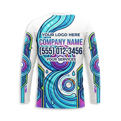 Custom Aqua Orbit Swirl Uniform Pressure Washing Shirt - Back View