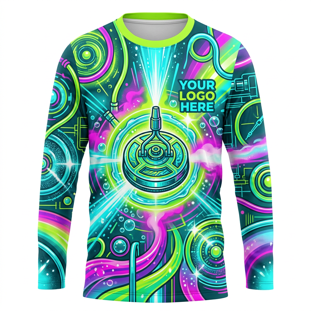 Custom Neon Hydro Circuit Uniform Pressure Washing Shirt - Front View